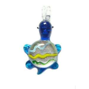    Blue Belle Turtle Glass Foil Pendant with Organza Choker: Jewelry