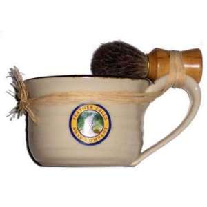  White Ceramic shaving mug with soap and badger brush 