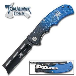 Wicked Spider Blue Straight Razor Folding Pocket Knife:  