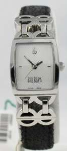 New Ladies Bill Blass Swiss Made Black Leather Watch  