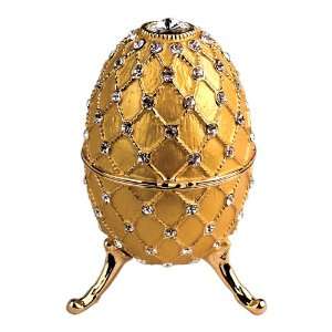 Royal Egg Shaped Musical Trinket Box in Gold Color with Czech Preciosa 