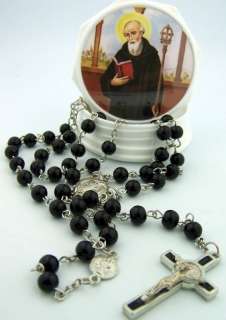 Saint St Benedict Black Rosary Beads Prayer Box Case  