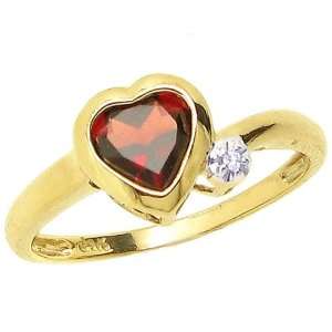  14K Yellow Gold Simply Heart Gemstone Ring Garnet, size6 