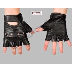  Black Leather Fingerless Motorcycle Biker Gloves M XL 