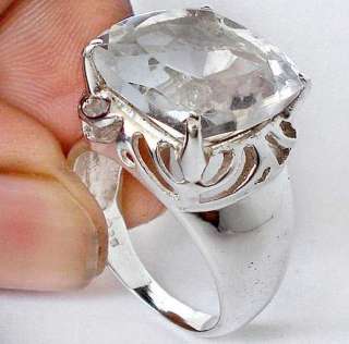 sz 9 11cts MAGICAL WHITE TOPAZ CUSHION 925 STERLING SILVER SOLITAIRE 