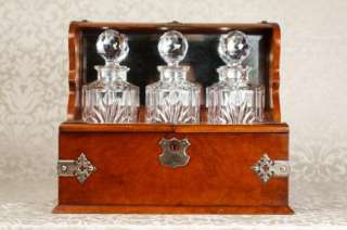 Victorian Walnut Tantalus Set Glass Bottles  