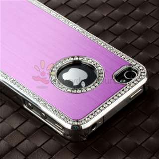 Bling Rhinestones Purple Plastic Case Cover+LCD Stylus Pen For iPhone 
