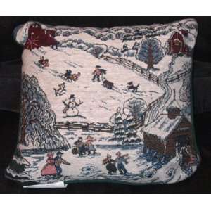  Winter Ski Snow Scene Tapestry Pillow 