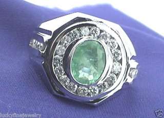 HUGE 4.00 ct MENS MENS DIAMOND COLOMBIAN emerald RING 14k white gold 