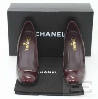 Chanel Bordeaux Patent Leather & Gold Square Toe Pumps, 08A Size 41 
