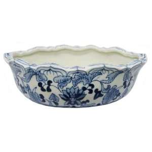   Porcelain Bonsai Pot with Chinese Lotus Design Patio, Lawn & Garden