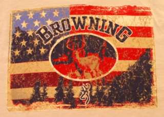 Browning Long Sleeve T Shirt Tan USA Flag Deer NWT  
