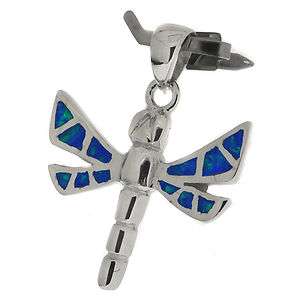 925 Sterling Silver Synthetic Fire Blue Opal Dragonfly Children 