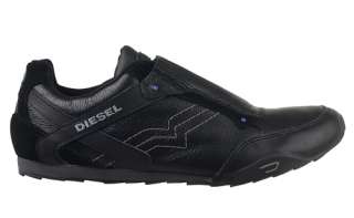 Diesel Mens Shoes Eagle Loop On Black Leather Slip On Sneakers T8013 