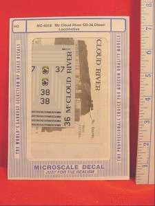 HO Microscale #MC 4018 McCLOUD RIVER DIESEL LOCO Decal  