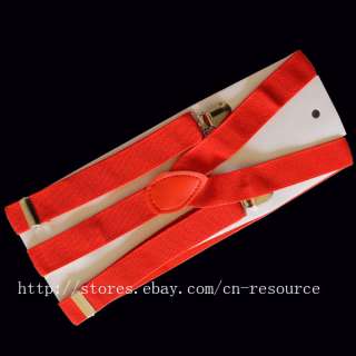 Unisex Clip on Braces Elastic Y back Suspenders Red  