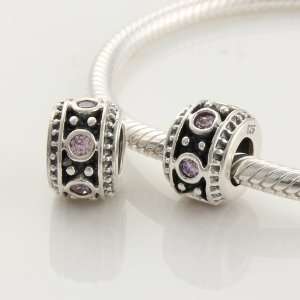 925 Sterling Silver Little Drum with Pink CZ Czech Crystal Charms 