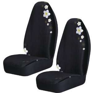 Plumeria Flowers Bucket Seat Covers (Pair) Black Seat Covers with 