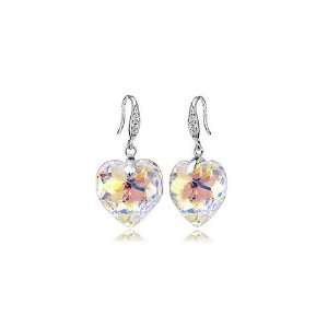  Aurora Borealis Crystal Heart Earrings Used Swarovski 