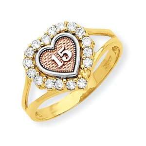  10k Two tone Sweet 15 Heart Ring Jewelry
