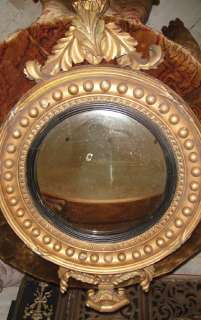 ANTIQUE FRENCH GILDED GOLD CONVEX ROUND WALL MIRROR c1820  
