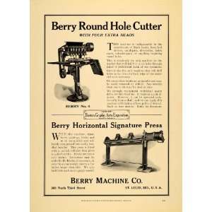 1922 Ad Berry Machine Co. Round Hole Cutter Press MO   Original Print 