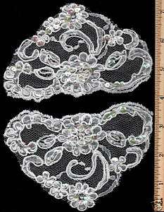 WHITE Sequin Pearl Embroider Lace Bridal Applique L63  