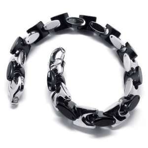   Black Textured Titanium Silver Chain Bracelet for Men 