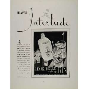  1934 Ad Dixie Belle Triple Distilled Dry Gin Tall Drink 