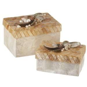  Set of 2 Capiz Shell Nested Trinket Boxes with Seashell 