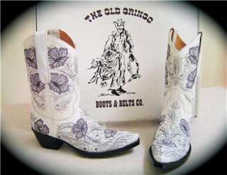   Sheridan White+Gray/Grey Flowers Embroidered Womens Cowboy Boot  