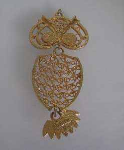   Coventry Large Goldtone Filigree Stylized Jointed Owl Pendant  
