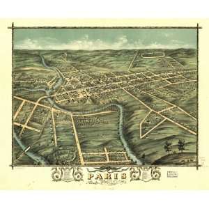  1870 Birds eye map of Paris, Bourbon Co., Kentucky