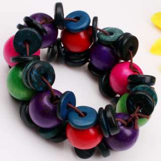 Mixed Coconut Shell Beads Stretchy Bracelet Bangle 7L  