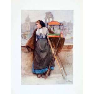  1905 Color Print Girl Selling Birds Via Del Campidoglio 