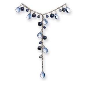  Sterling Silver Blue Crystal & Sodalite Dangle Necklace 