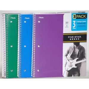  Mead Five Star 3 pack of 3 subject College Ruled Notebooks 