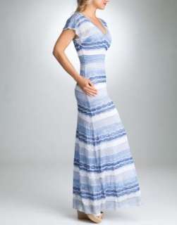 Bebe BLUE COMBO Open Wave Stitch Knit Maxi Dress XS S M  
