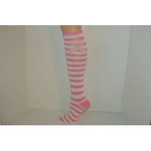   Cancer Awarenss Pink White Striped Knee High Socks 