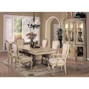  7pc Formal Dining Table & Chairs Set Wash White Finish 
