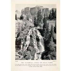 1928 Print Mountain Italy Cascade Waterfall Sella Massif Val Lasties 