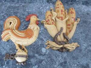 HOME INTERIORS CORN STALK ROOSTER WALL PLAQUES 80S  