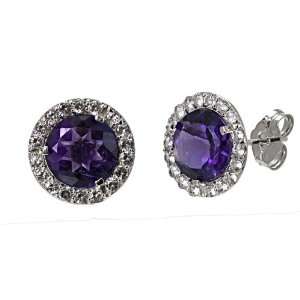   8mm Amethyst and Created White Sapphire Halo Martini Stud Earrings