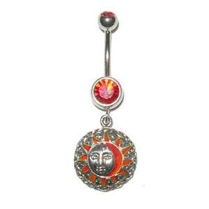  Sun and Face Belly Button Ring with Tiny Stars Jewelry