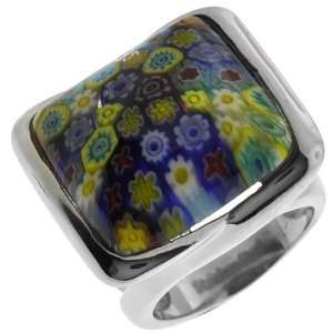   Jewelry Womens Murano Glass Square 316L Stainless Steel Ring Jewelry