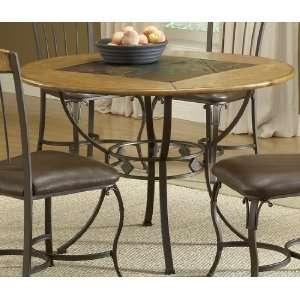   Lakeview Round Dining Table Metal Legs And Slate Shelf