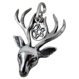    Sterling Silver Stag Head Pentacle Pendant Cernunnos Jewelry