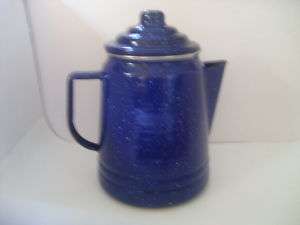 Speckled Blue Enamelware Stove Top Coffee Pot  