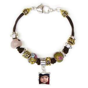Memory Maker Brown and Pink European Bead Charm Bracelet with Double 