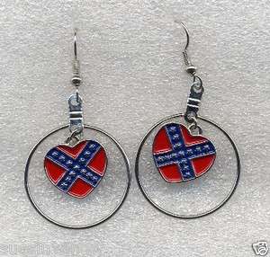   Dangle Earrings Confederate Flag Dixie Jewlery Biker Southern  